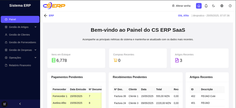 CS ERP SaaS Dashboard